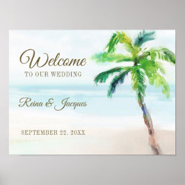 Póster Signo de bienvenida del Boda Tropical Beach Palm T