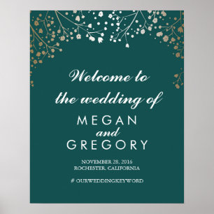 Póster Signo de bienvenida del Boda Verde azulado del ali