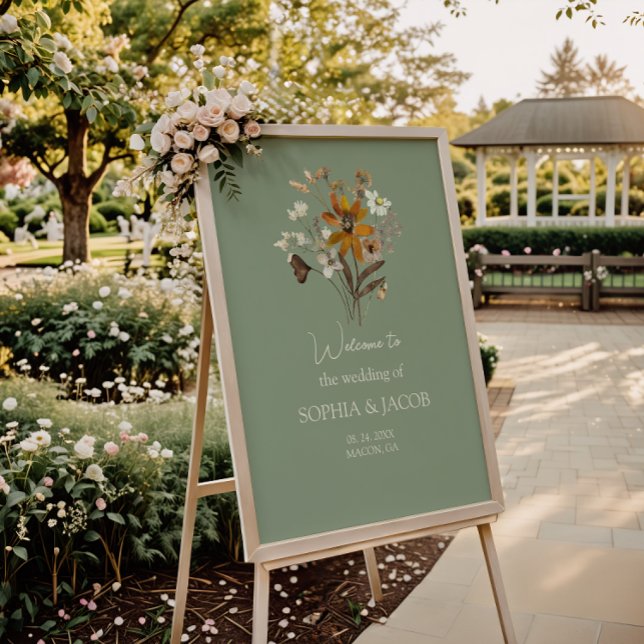 Póster Signo de bienvenida del Boda Wildflower Sage Green (Subido por el creador)