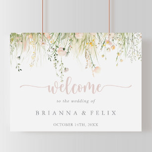 Póster Signo de bienvenida del Boho Boda de flores silves