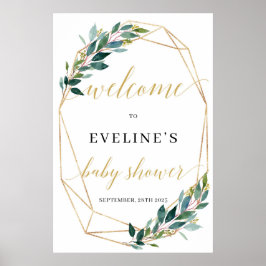 Póster Signo de bienvenida del marco geométrico de oro de