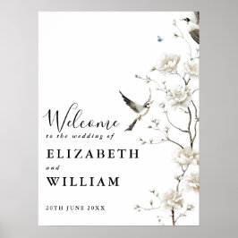 Póster Signo de bienvenida del moderno Boda floral chino