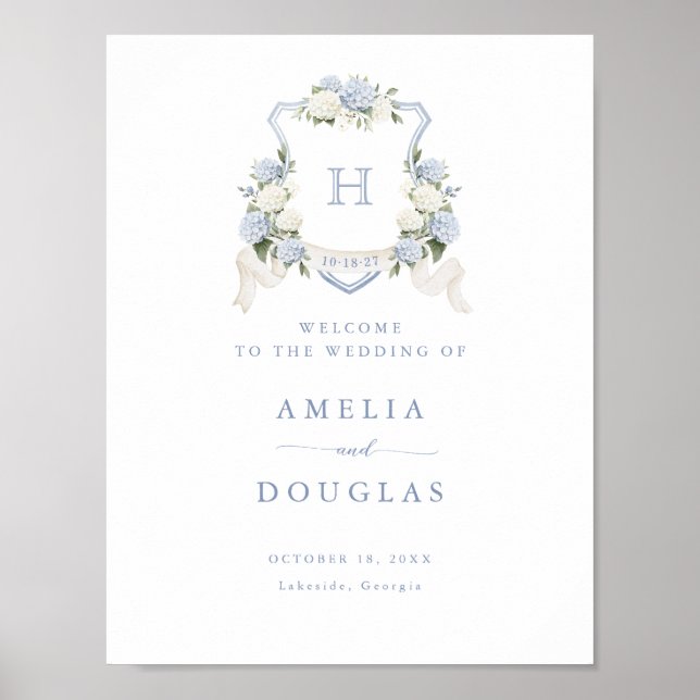 Póster Signo de bienvenida del monograma de la hidrangea  (Frente)