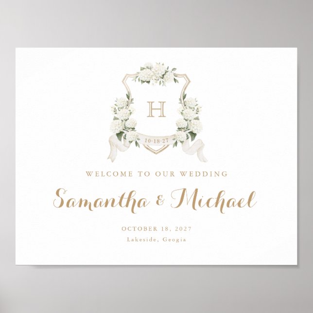 Póster Signo de bienvenida del monograma de la hidrangea  (Frente)