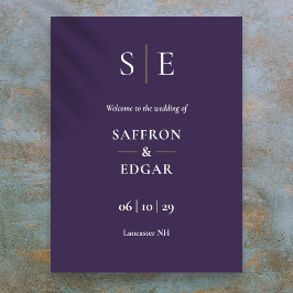 Póster Signo De Bienvenida Del Monograma Púrpura Y Oro