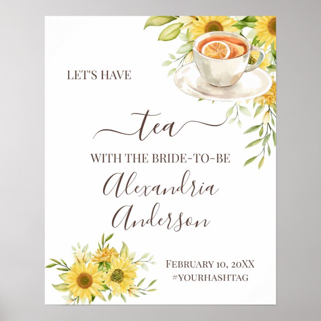 Póster Signo de bienvenida del Tea Bridal Shower Sunflowe (Frente)