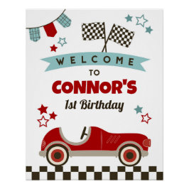 Póster Signo de bienvenida del tema del coche de carrera