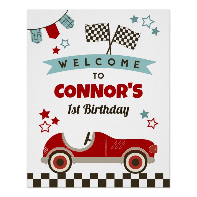 Póster Signo de bienvenida del tema del coche de carrera (Anverso)