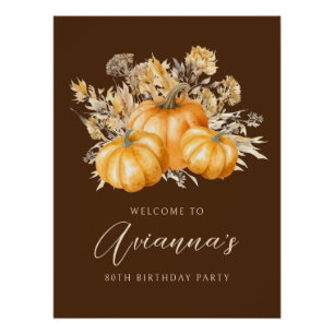 Póster Signo de bienvenida DIGITAL 80th Birthday Pumpkin