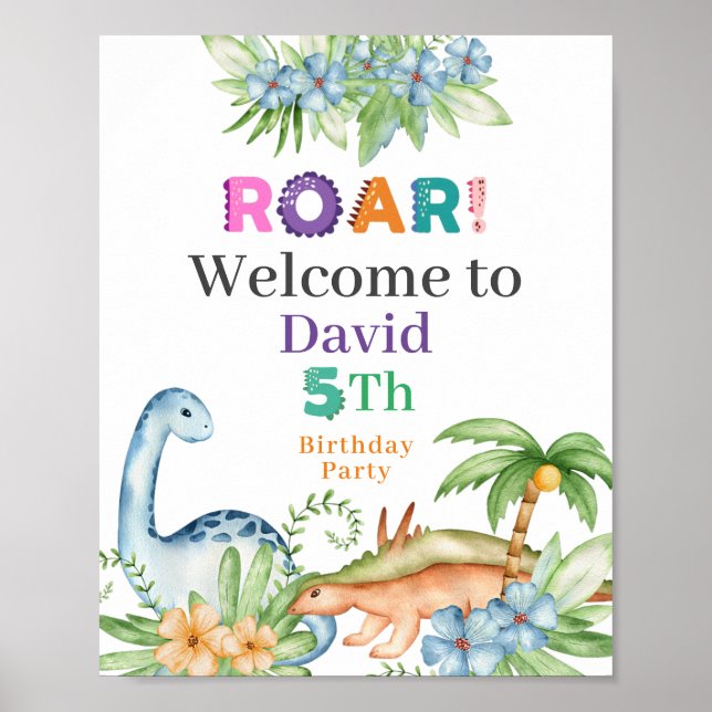 Póster Signo de bienvenida Dinosaurio Print, papel de Pos (Frente)
