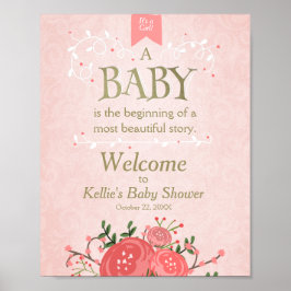 Póster Signo de bienvenida ducha de bebé Chica Floral ros