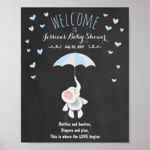 Póster Signo de bienvenida ducha de bebé elefante Blue Bo