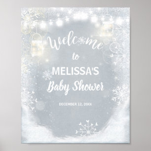 Póster Signo de bienvenida ducha de bebé Invierno Copos d