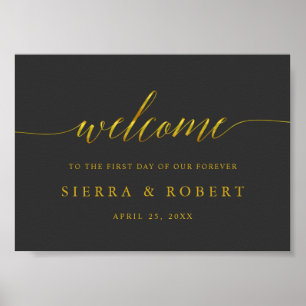 Póster Signo de bienvenida elegante de boda con guión fal
