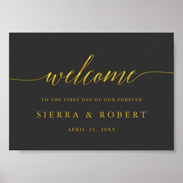 Póster Signo de bienvenida elegante de boda con guión fal (Frente)