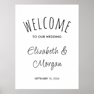 Póster Signo de bienvenida elegante de la boda de escritu