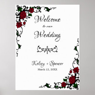 Póster Signo de bienvenida elegante de la rosa roja