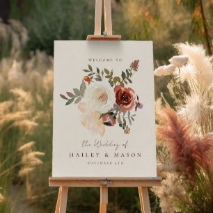 Póster Signo de bienvenida elegante del Boda rojo floral