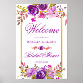 Póster Signo de bienvenida | Elegante Moda Oro Morado Flo