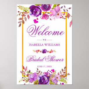Póster Signo de bienvenida   Elegante Moda Oro Morado Flo