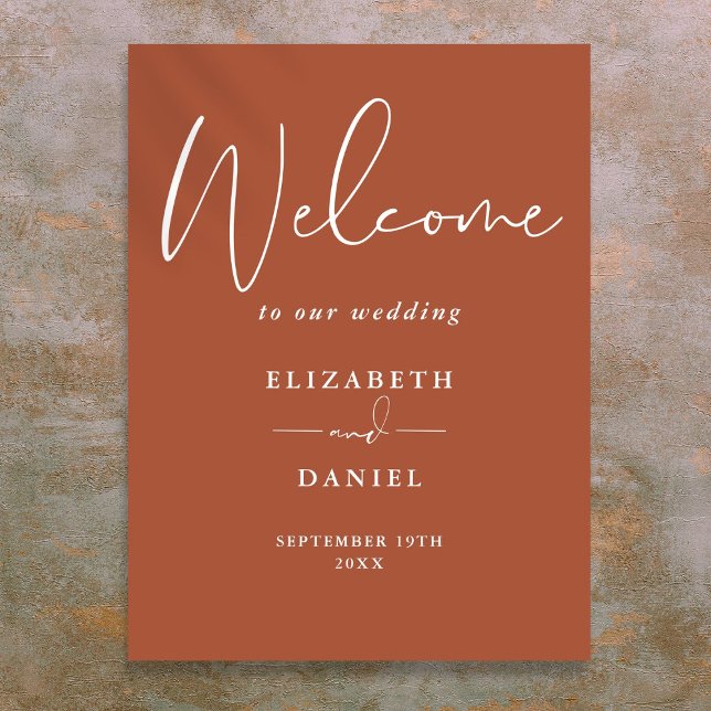 Póster Signo de bienvenida elegante y moderno de Terracot (Elegant Modern Terracotta Wedding Welcome Sign)