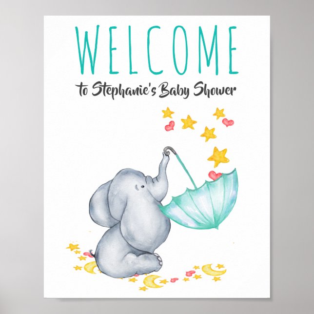 Póster Signo de bienvenida Elephant Moon y Baby Shower St (Frente)