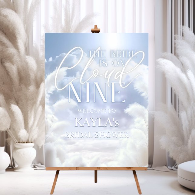 Póster Signo De Bienvenida En La Nueve Ducha De Novias Pa (Welcome Sign The Bride in On Cloud Nine 9 Pampas Bridal Shower  Modern)