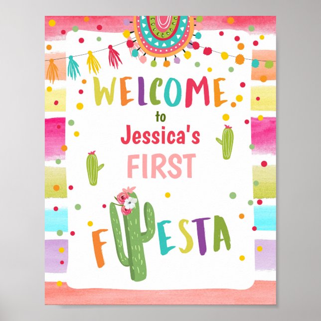 Póster Signo de bienvenida Fiesta Cumpleaños Cactus Mexic (Frente)