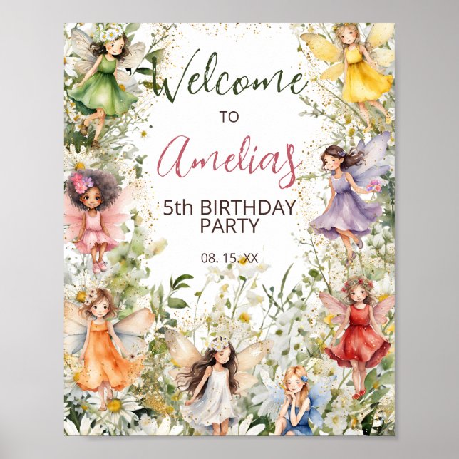 Póster Signo de bienvenida Fiesta Floral Cute Fairies (Frente)