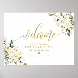 Póster Signo de bienvenida floral blanca