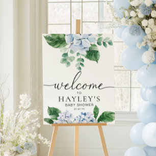 Póster Signo de bienvenida floral de Hydrangea azul Poste