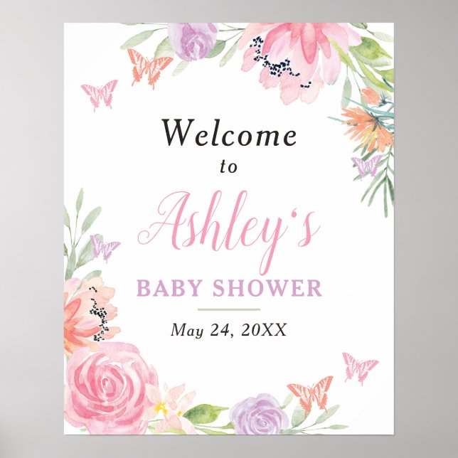 Póster Signo de bienvenida floral de mariposa (Frente)