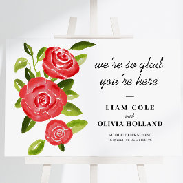 Póster Signo de bienvenida Floral de rosa roja