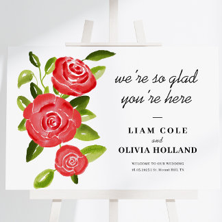 Póster Signo de bienvenida Floral de rosa roja