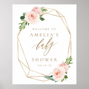 Póster Signo de bienvenida Floral Gold Baby Shower