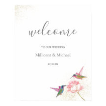 Signo de bienvenida Floral Hummingbirds Gold Water