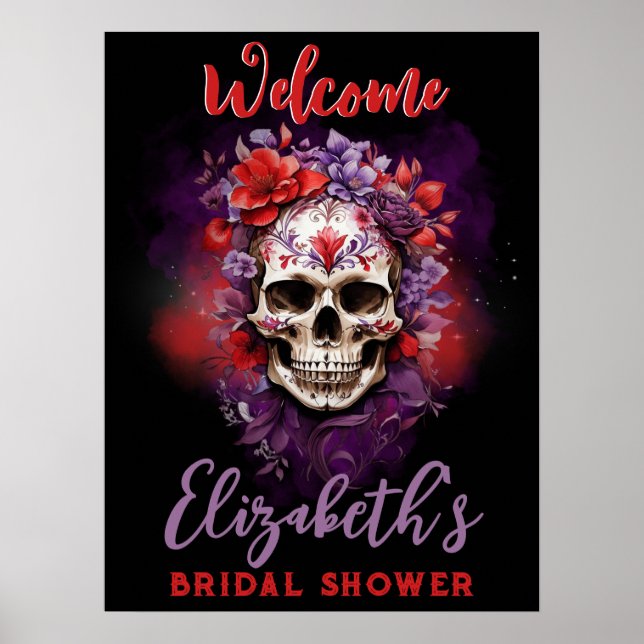 Póster Signo de bienvenida Floral Skull Red/ Purple Hallo (Frente)