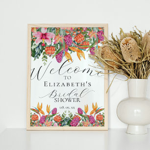 Póster Signo de bienvenida floral tropical Naranja rosa c