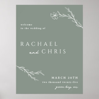 Póster Signo de bienvenida floral verde sage moderna y te