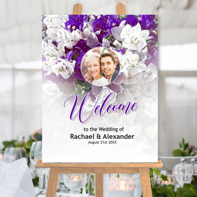 Póster Signo de bienvenida Floral White Purple Wedding (Subido por el creador)