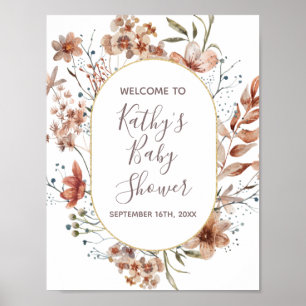 Póster Signo de bienvenida Flores salvajes de otoño acuar