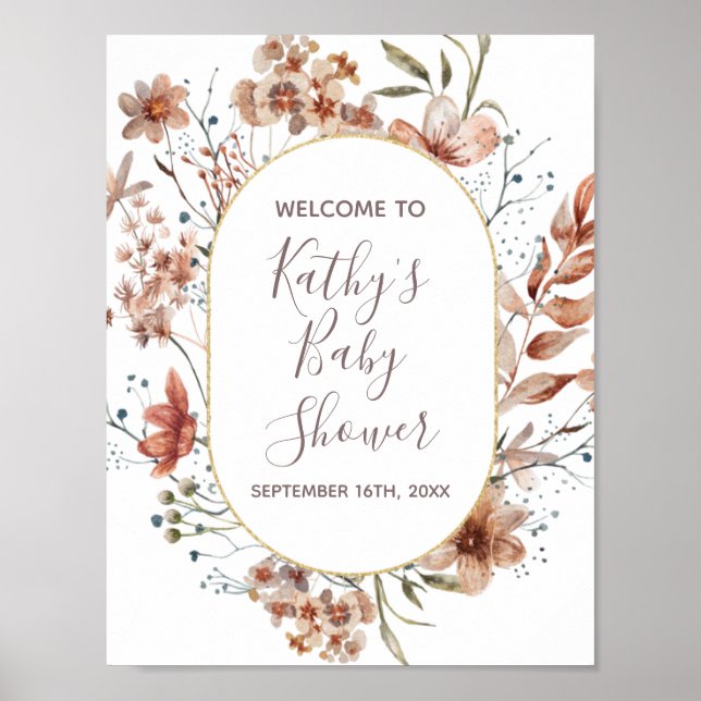 Póster Signo de bienvenida Flores salvajes de otoño acuar (Frente)