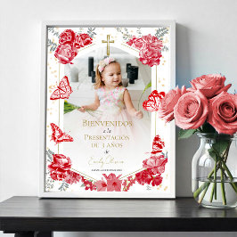 Póster Signo de bienvenida fotográfica de 3 años Butterfl