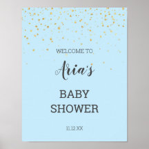 Signo de bienvenida Gold Confetti Blue Baby Shower