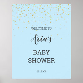 Póster Signo de bienvenida Gold Confetti Blue Baby Shower