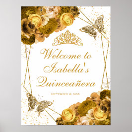 Póster Signo de bienvenida Gold Floral Quinceanera