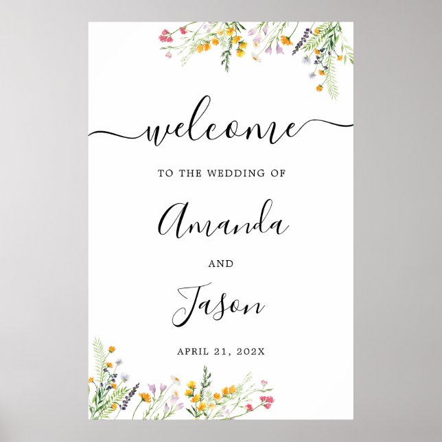 Póster Signo de bienvenida grande del Boda Wildflowers (Frente)