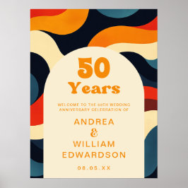 Póster Signo de bienvenida Groovy Retro 50 Boda