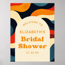 Póster Signo de bienvenida Groovy Retro Wavy Bridal Showe