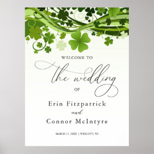 Póster Signo de bienvenida irlandés Shamrock Swirls Boda